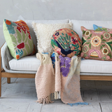 Woven Fabric Throw with Tufting & Embroidery