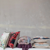 20" Square Cotton Velvet Printed Pillow with Chambray Back