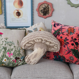 20" Square Cotton Velvet Printed Pillow with Chambray Back