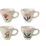 Hand-Painted Stoneware Mug with Flower Image - 4 Styles