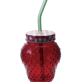 Strawberry Shaped Glass with Lid & Glass Straw