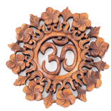 Circular Floral Wood Wall Relief Panel from Indonesia