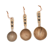 Wood Scoops with Rattan Wrapped Handles, Set of 3