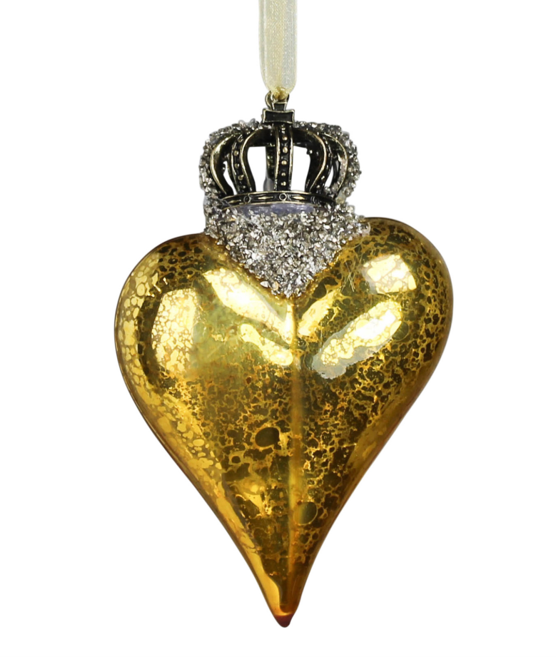 Glass Crowned Heart Ornament - 3 Colors