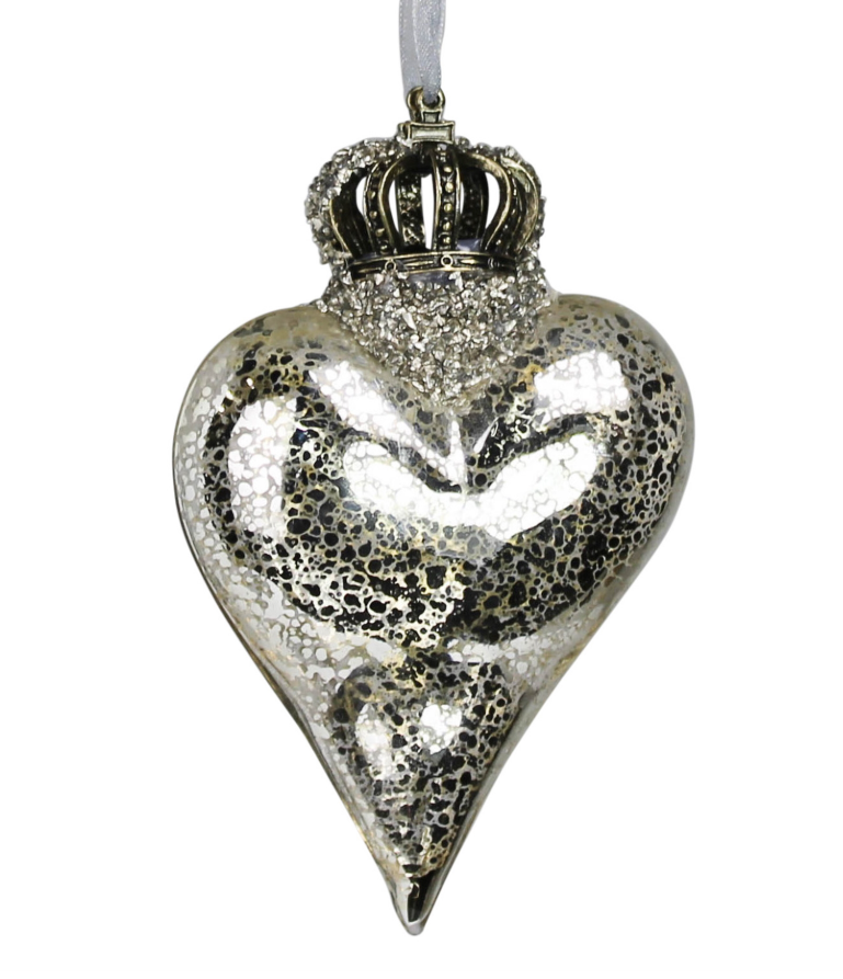 Glass Crowned Heart Ornament - 3 Colors