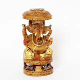 Wooden Ganesh Sitting Under Umbrella