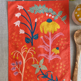 Coral Red Wildflowers Tea Towel