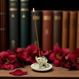 Elephant Floral on Round Ceramic Incense Holder - 2 Colors