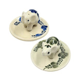Elephant Floral on Round Ceramic Incense Holder - 2 Colors