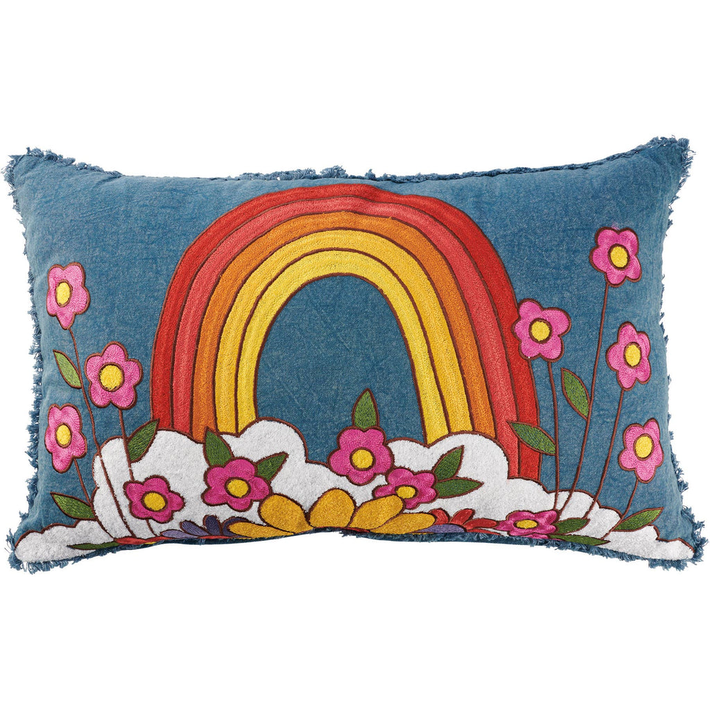 Rainbow And Flowers Pillow