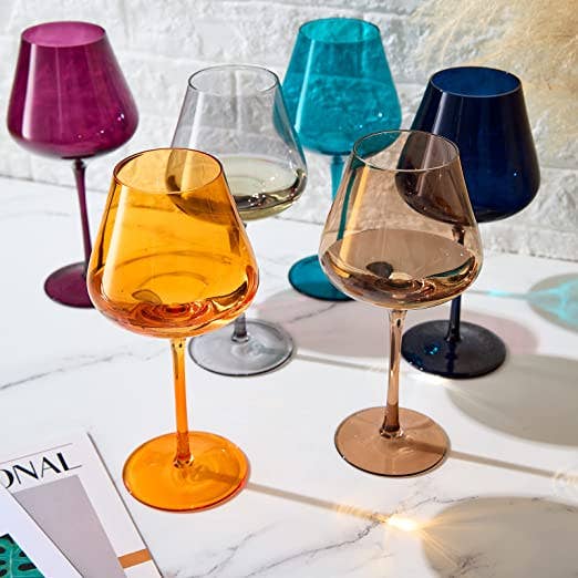Jewel Colored Crystal Wine Glass - 6 Colors