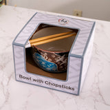 Japanese Crane Design 18oz 5.25"D Bowl With Chopsticks Set