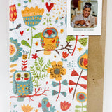 Growing Paper greeting card - Owls and Flowers