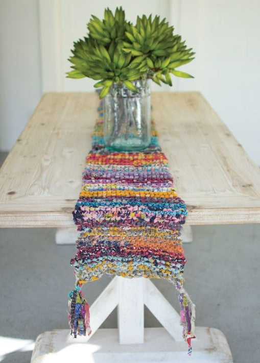 Knitted Kantha Runner with Tassels