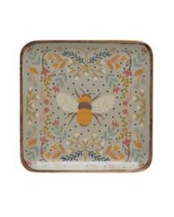 Enameled Acacia Wood Trays with Florals & Bee - 3 Styles