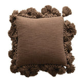 18" Square Cotton Slub Pillow with Crochet & Tassels - 2 Colors