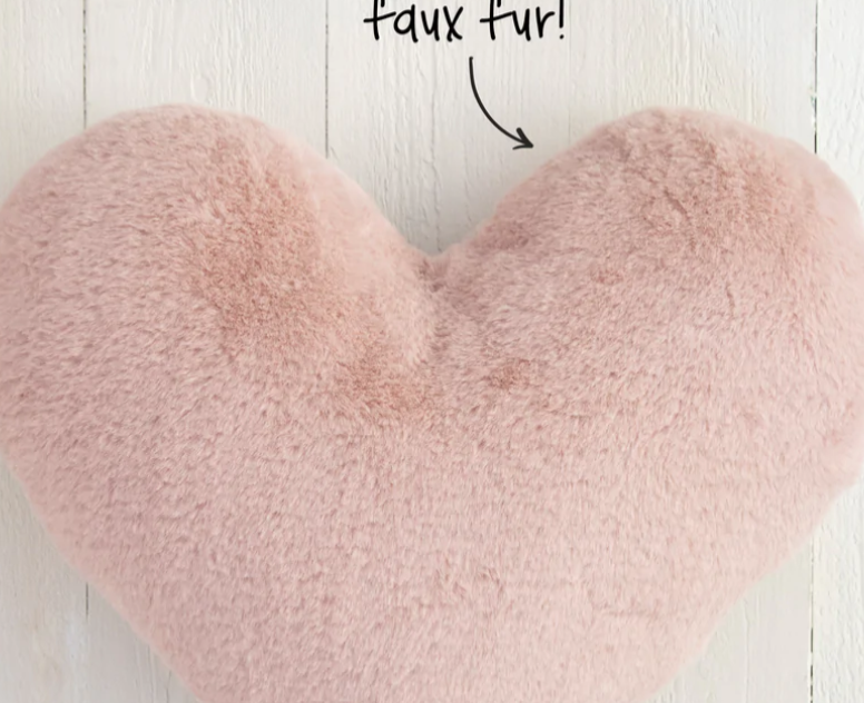 Faux Fur Heart Pillow Dusty Mauve