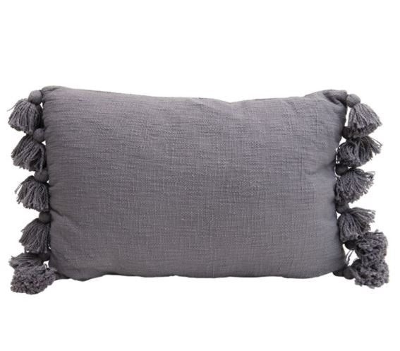 Cotton Woven Slub Lumbar Pillow with Tassels - 3 Colors