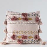 Embroidered Pillow with Tassels & Applique - 2 Colors