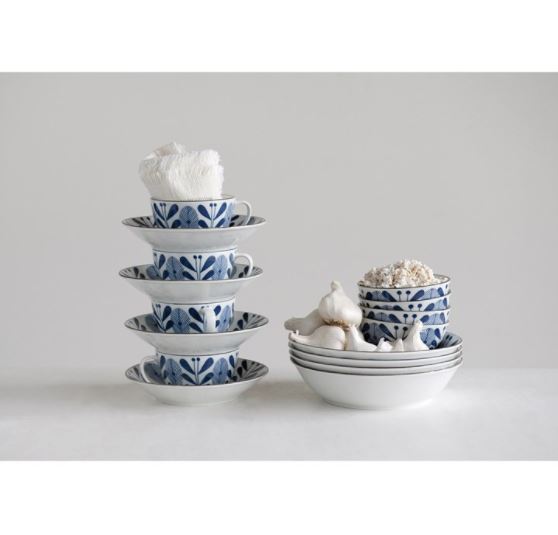Porcelain Bowl, White & Blue