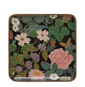Enameled Acacia Wood Trays with Florals & Bee - 3 Styles