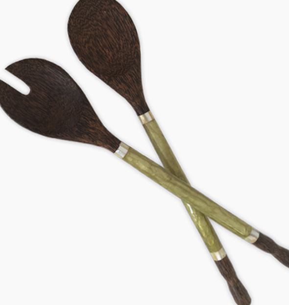 Capiz & Palm Wood Capiz Salad Servers - 5 Colors