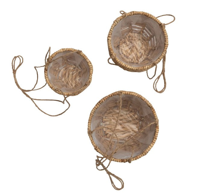 Hanging Water Hyacinth Planters with Plastic Liners - 3 Sizes