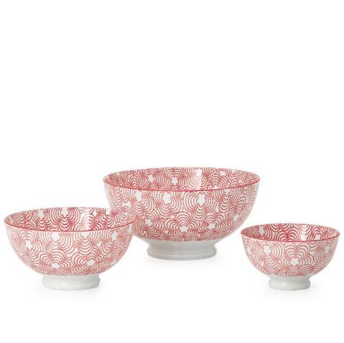 Kiri Porcelain Red Trim Bowl - 3 Sizes