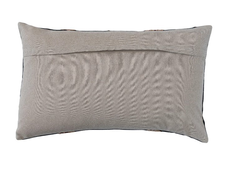Cotton Slub Embroidered Lumbar Pillow with Design & Chambray Back