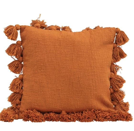 Cotton Woven Slub Pillow with Tassels - 5 Colors