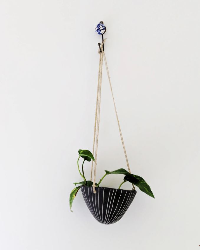 Vertical Line Hanging Planter in Black & White
