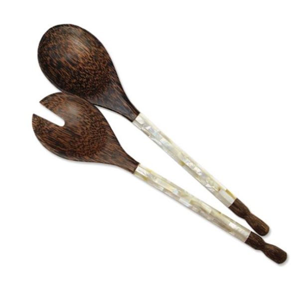 Capiz & Palm Wood Capiz Salad Servers - 5 Colors