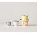 Set of 4 Hand-Painted Stoneware Measuring Cups with Striped Pattern