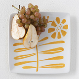 Hand-Painted Stoneware Plate with Wax Relief Flowers