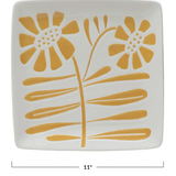 Hand-Painted Stoneware Plate with Wax Relief Flowers
