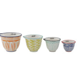 Set of 4 Hand-Painted Stoneware Measuring Cups with Striped Pattern