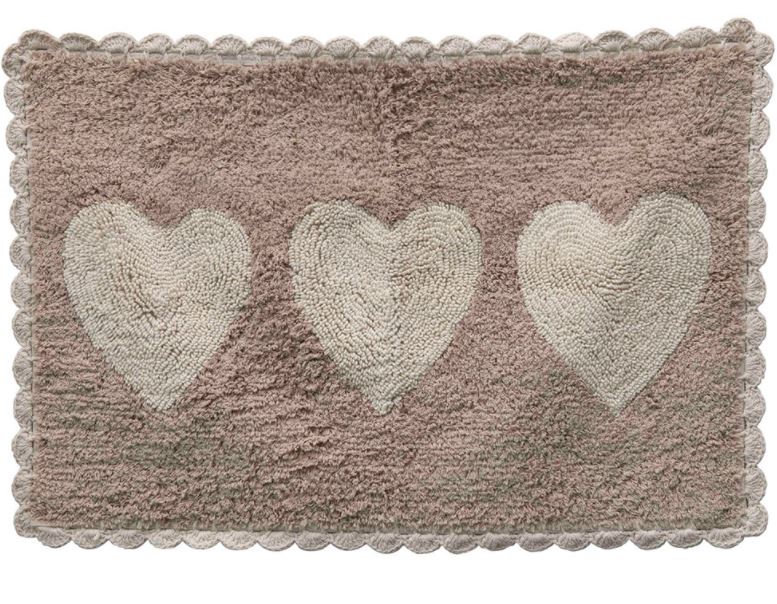 Cotton Tufted Bath Mat w/ Hearts, Tan & Cream Color