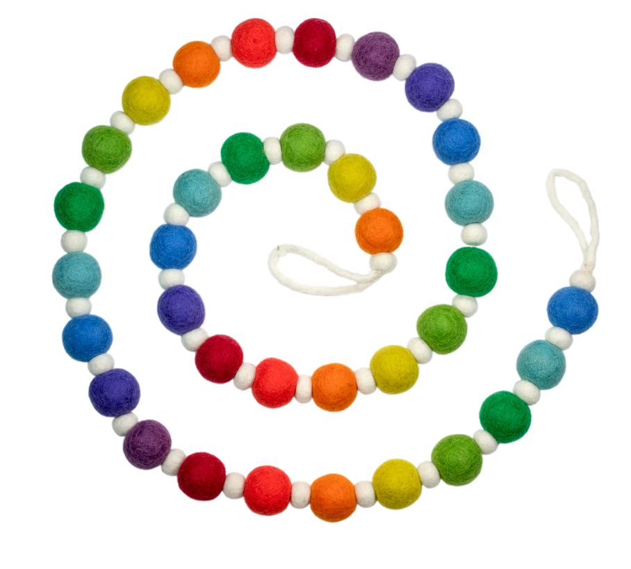 Festive Wool Felt Ball Garland - 2 Colors
