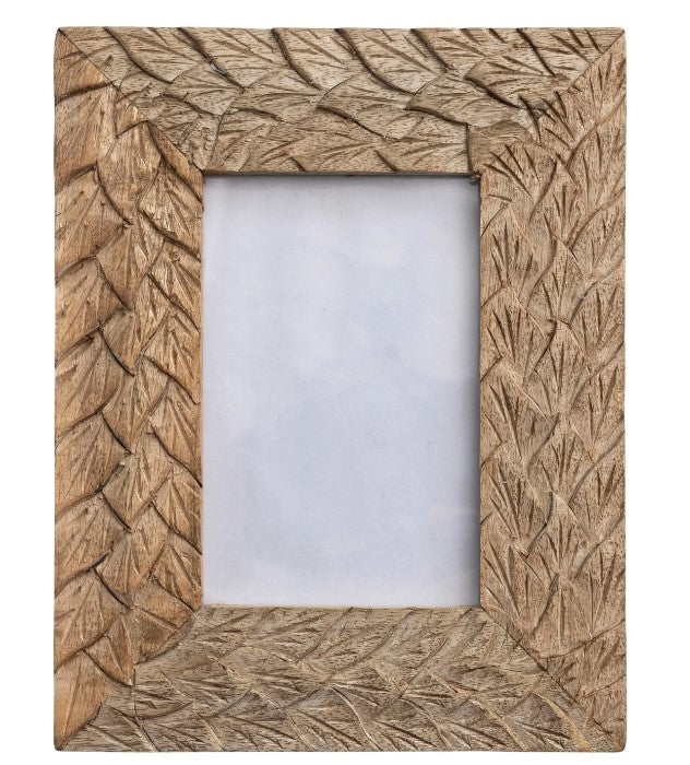 Hand-Carved Mango Wood & Glass Photo Frame