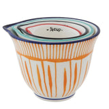 Set of 4 Hand-Painted Stoneware Measuring Cups with Striped Pattern