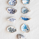 Blue & White Hand-Painted Oyster Shell, Natural
