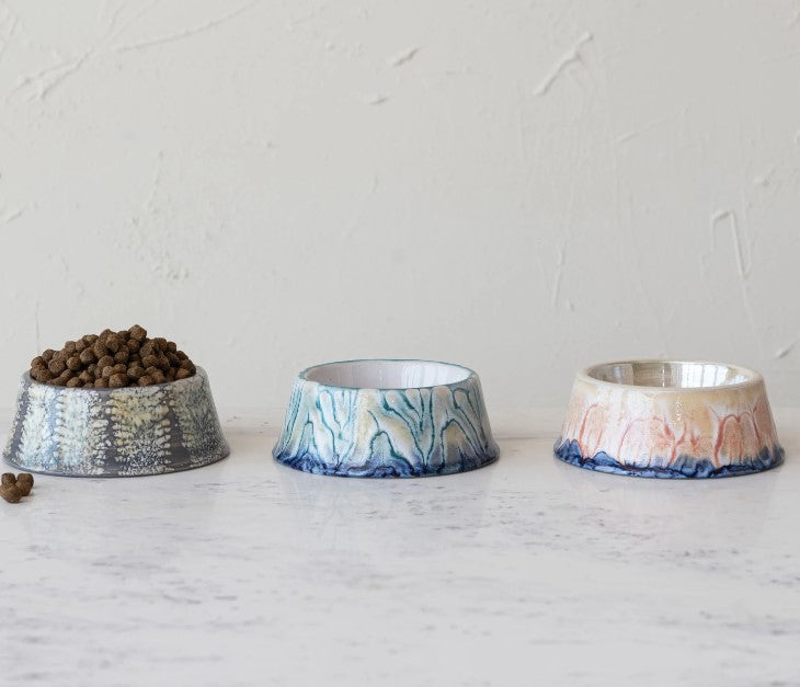 Stoneware Pet Bowl, Reactive Glaze, Multi Color - 3 Styles