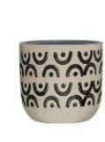 Cream Color & Black Hand-Painted Stoneware Planters with Patterns - 4 Sizes