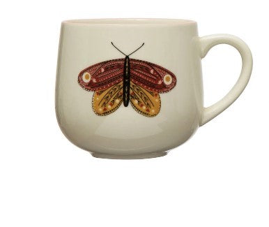 Stoneware Mug with Insect & Colored Rim - 4 Styles