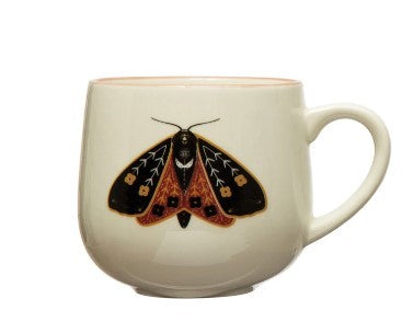 Stoneware Mug with Insect & Colored Rim - 4 Styles