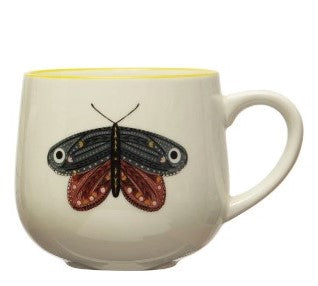Stoneware Mug with Insect & Colored Rim - 4 Styles