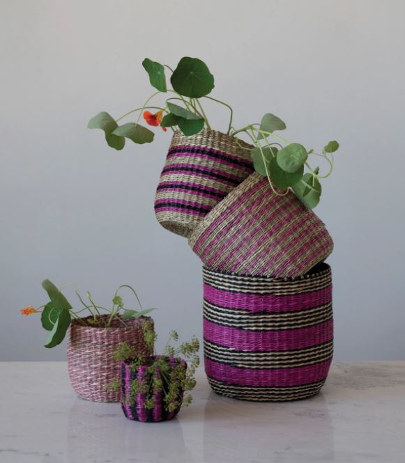 Hand-Woven Seagrass Striped Baskets Pink & Purple - 5 Sizes