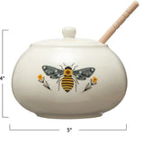Stoneware Honey Pot with Wood Honey Dipper & Bee