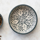 Blue & Cream Color Hand-Painted Stoneware Pet Bowl - 2 Sizes