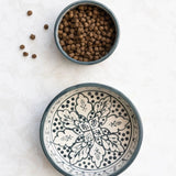 Blue & Cream Color Hand-Painted Stoneware Pet Bowl - 2 Sizes